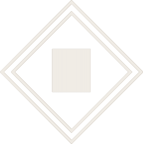 Geometric design featuring a central brown square within a diamond shape, surrounded by two overlapping diamonds. Represents modern minimalist aesthetics.